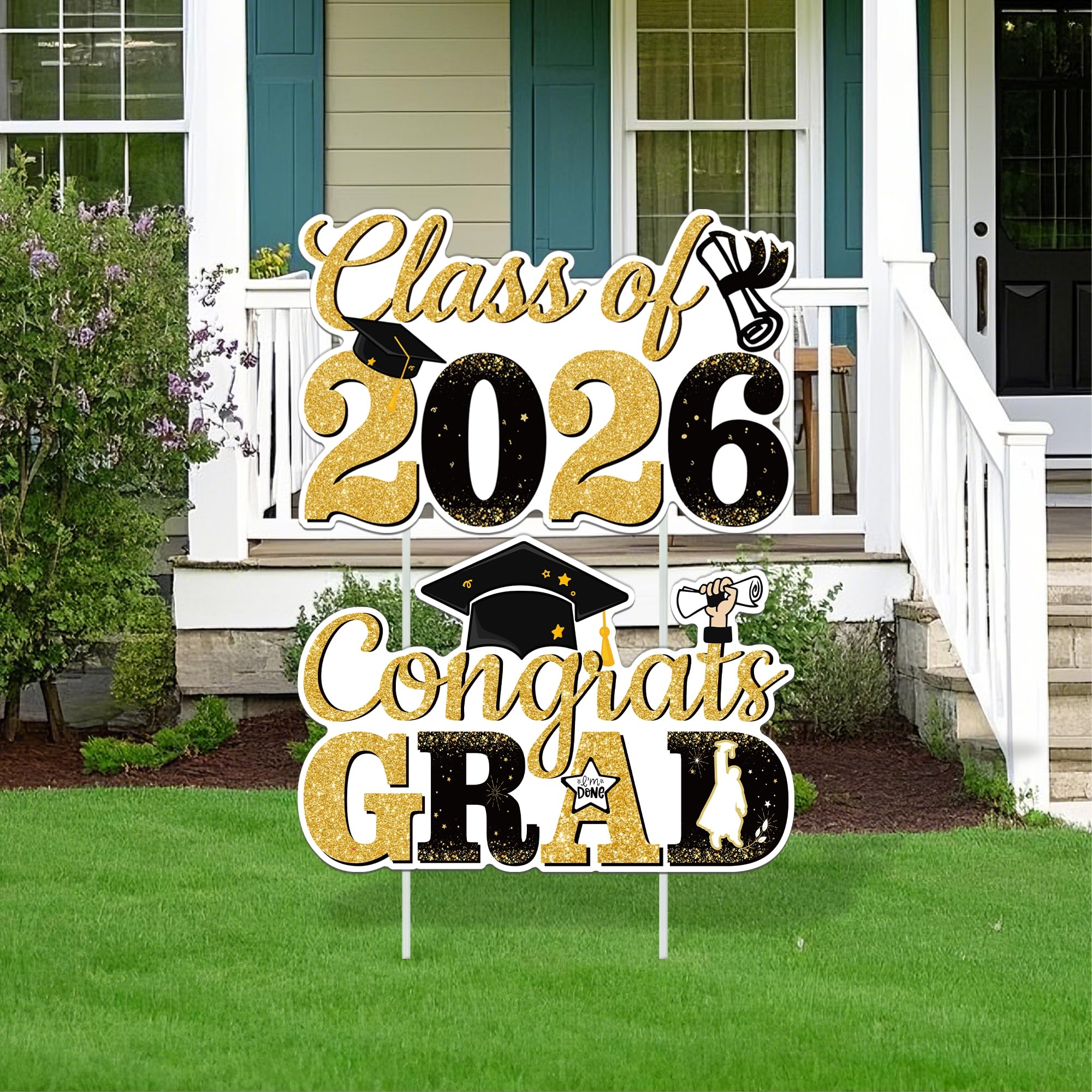 Graduation Yard Signs Class of 2026, 2 PCS Black and Gold 2026 Graduation Decorations with Stakes, Waterproof Congrats Grad Sign for Outdoor Yard Lawn Decor, Party Decorations & Photo Props-picture-21
