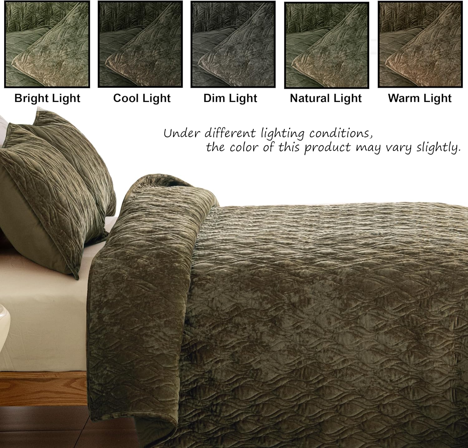 Luxury Oversized King Quilt 120x120 Bedspreads Coverlet Bedding Set Velvet Comforter King Size 3 Pieces Set with 1 Quilted Beauty Bedspreads and 2 Pillow Shams 20x36,Army Green - Image 3