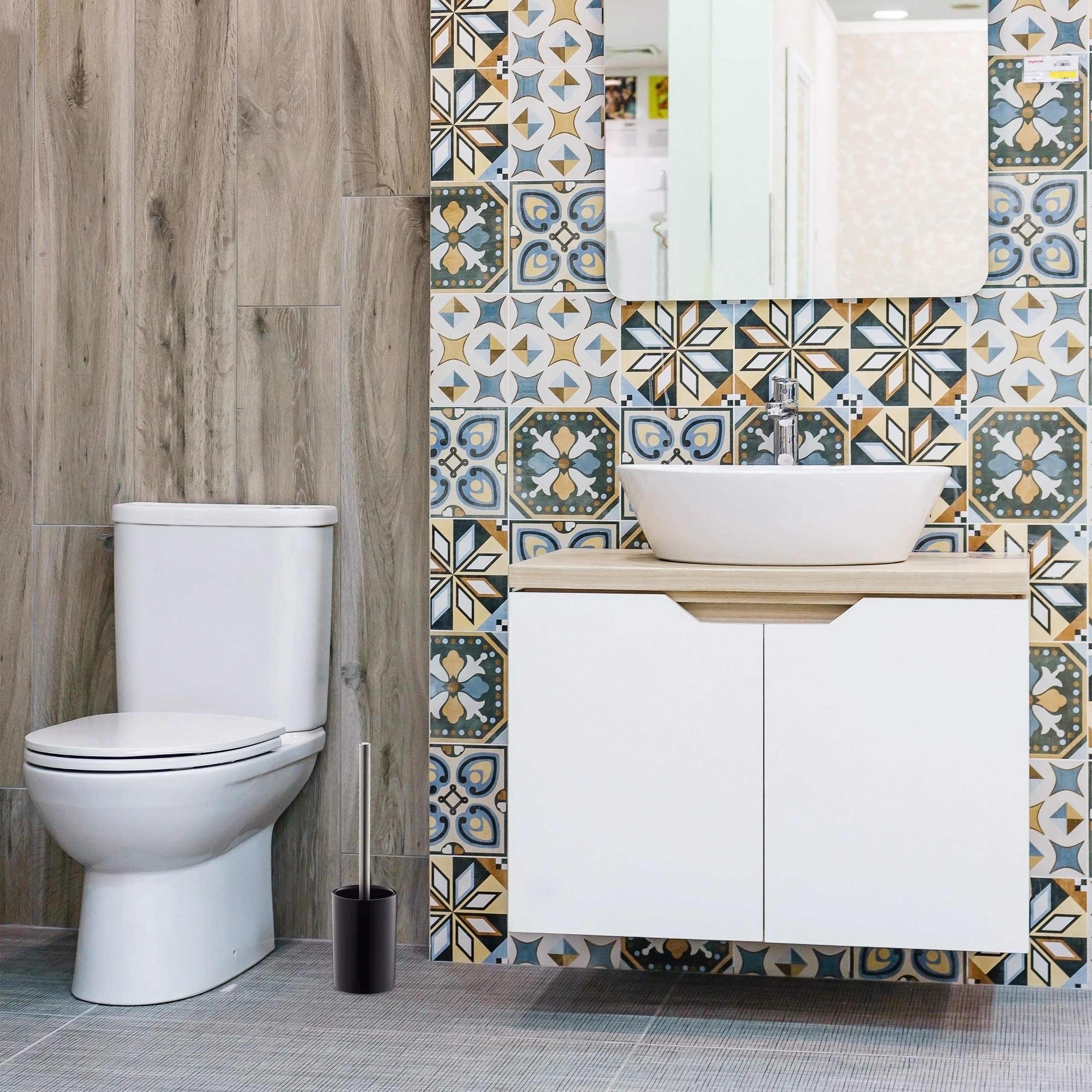 Relaxdays Set di Scopino e Portascopino in Ceramica, per Bagno e WC, Testa Sostituibile, 36 cm, da Toilette, Bianco