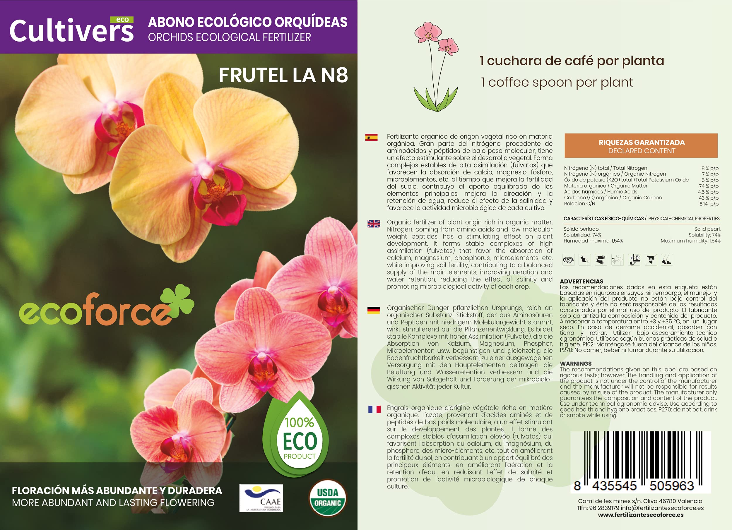 CULTIVERS Abono Orquídeas Ecológico 5 kg. Fertilizante de Origen 100% Orgánico y Vegano Granulado. Potencia el Crecimiento y estimula la Floración