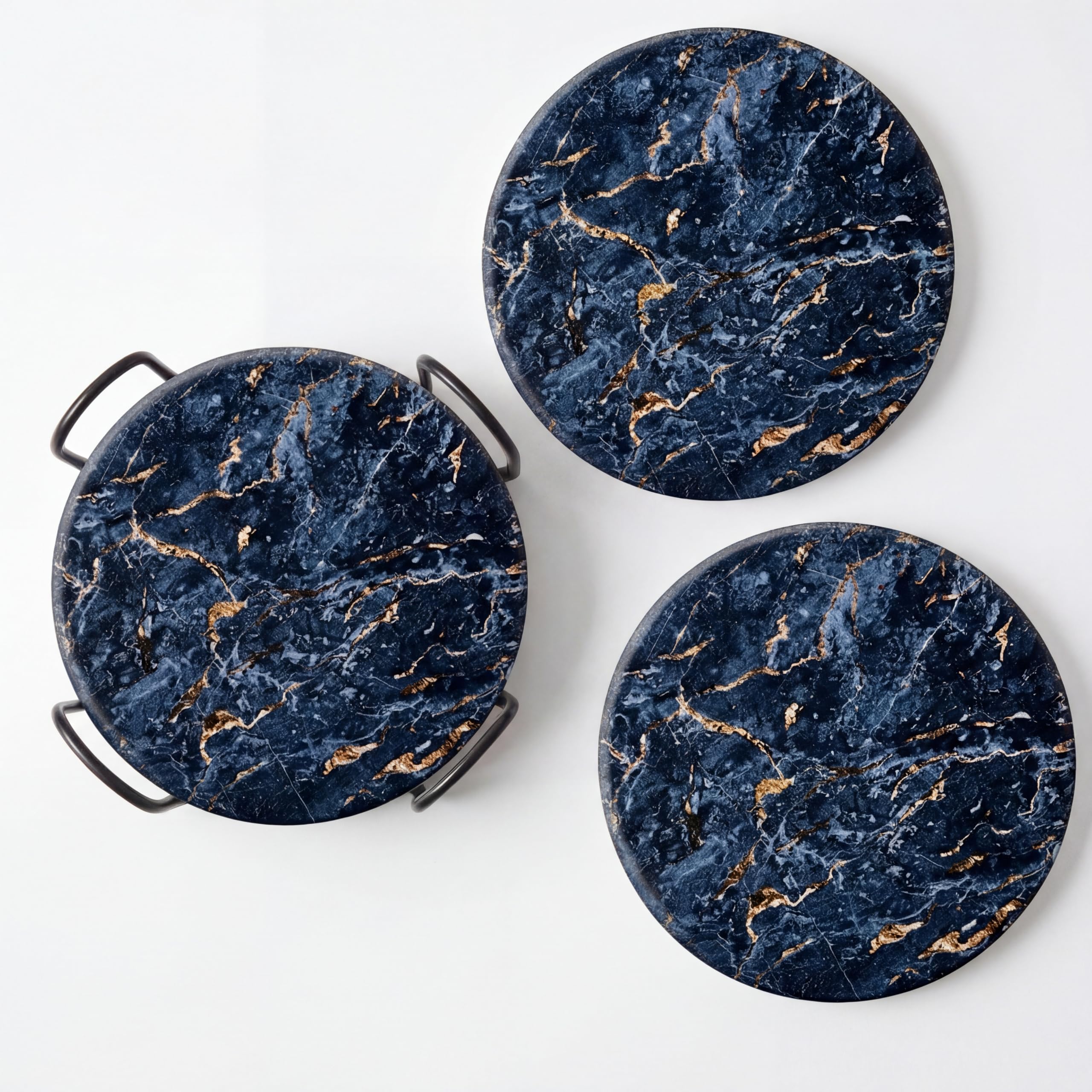 - Ceramic Coasters with Matt Finish On Top & Cork Base | Coasters for Cups Set of 6 | Marble Style Ceramic Coaster for Tea, Coffee Table & Dining Table with Metal Holder