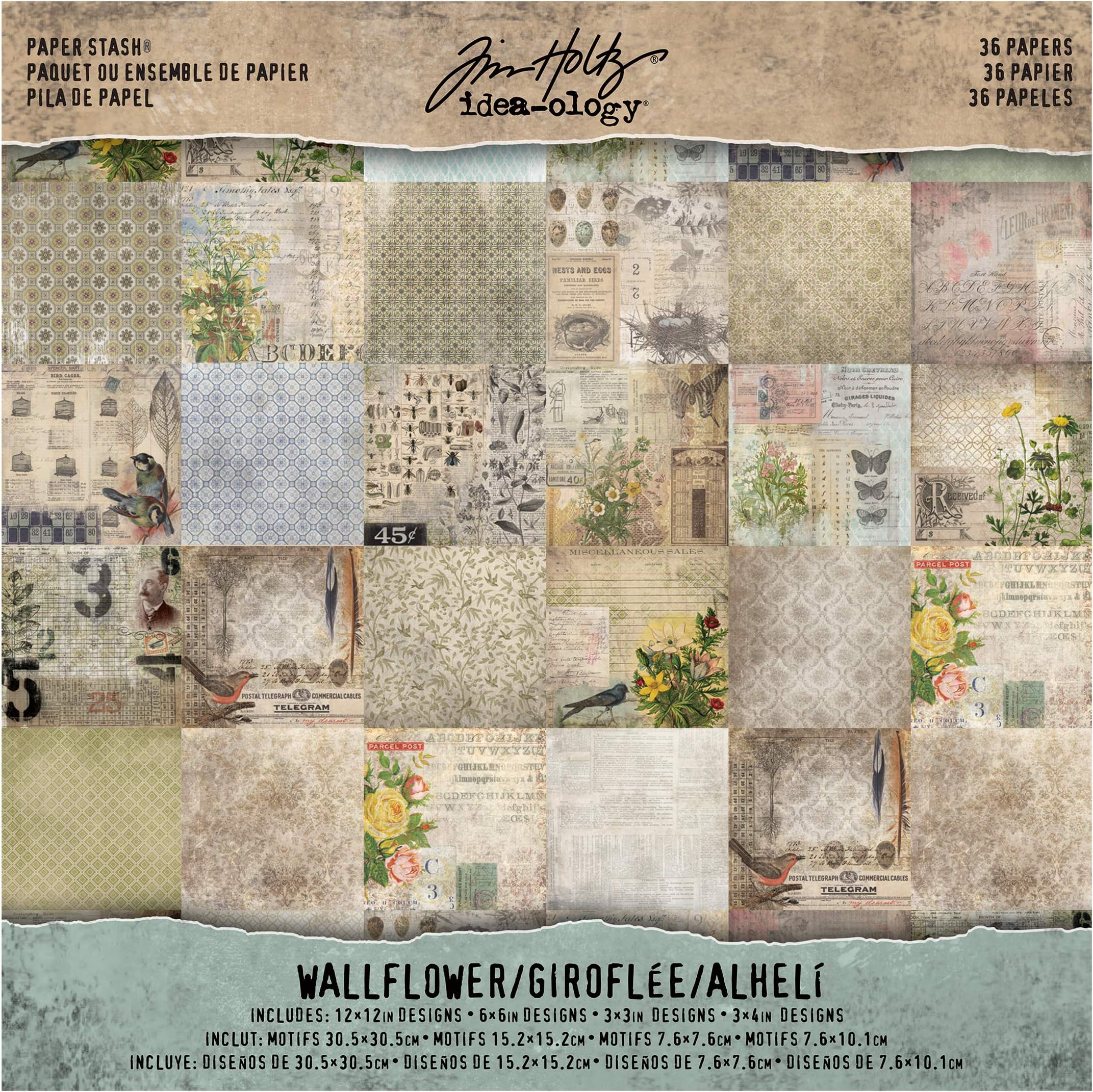 Tim Holtz idea-ology Wall Flower Paper Stash Pad, Pack of 36