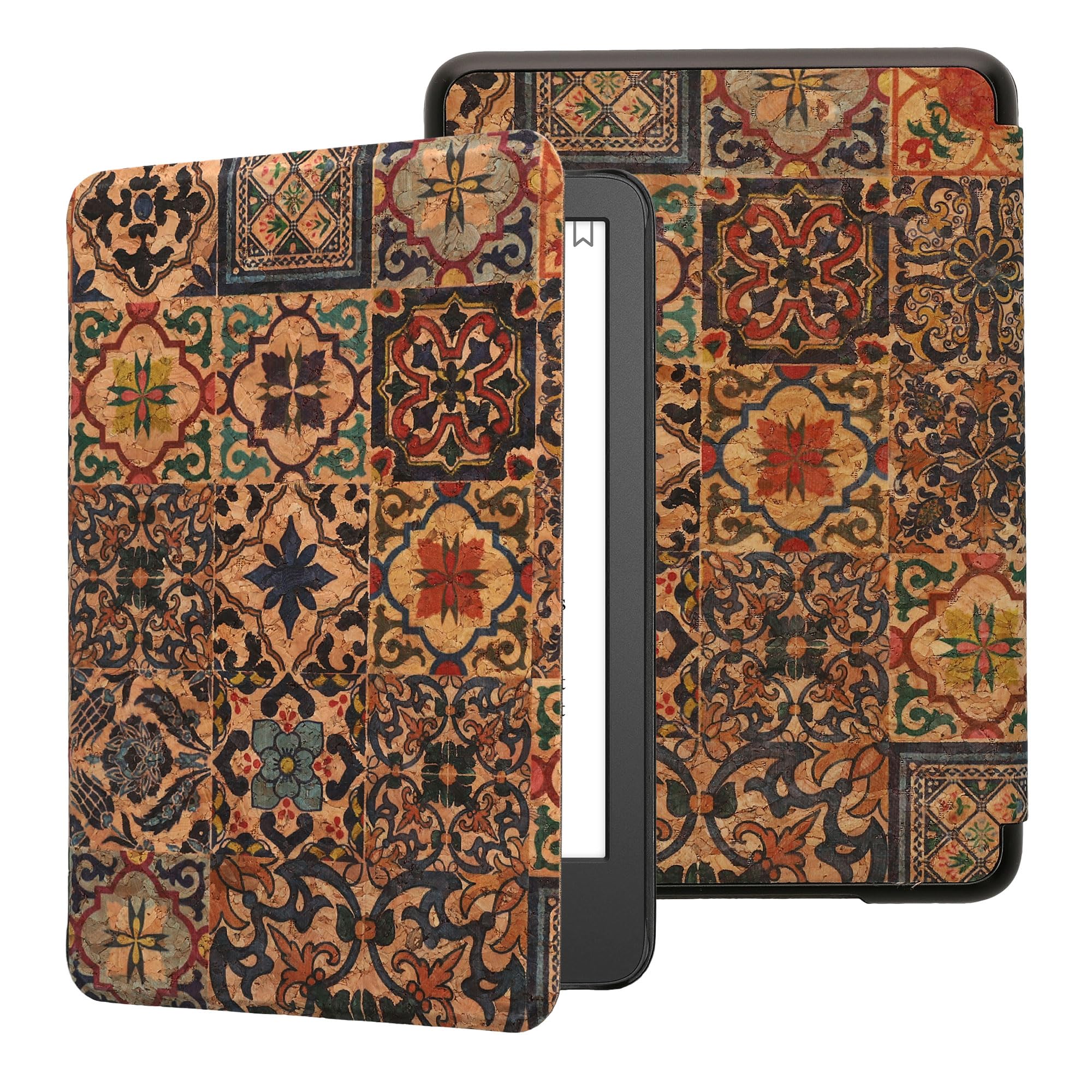 kwmobile Etui kompatybilne z Amazon Kindle (2022/2024) - etui z magnetyczną klapką do tabletów korkowych w kratkę z motywami brązowo-niebiesko-czerwone
