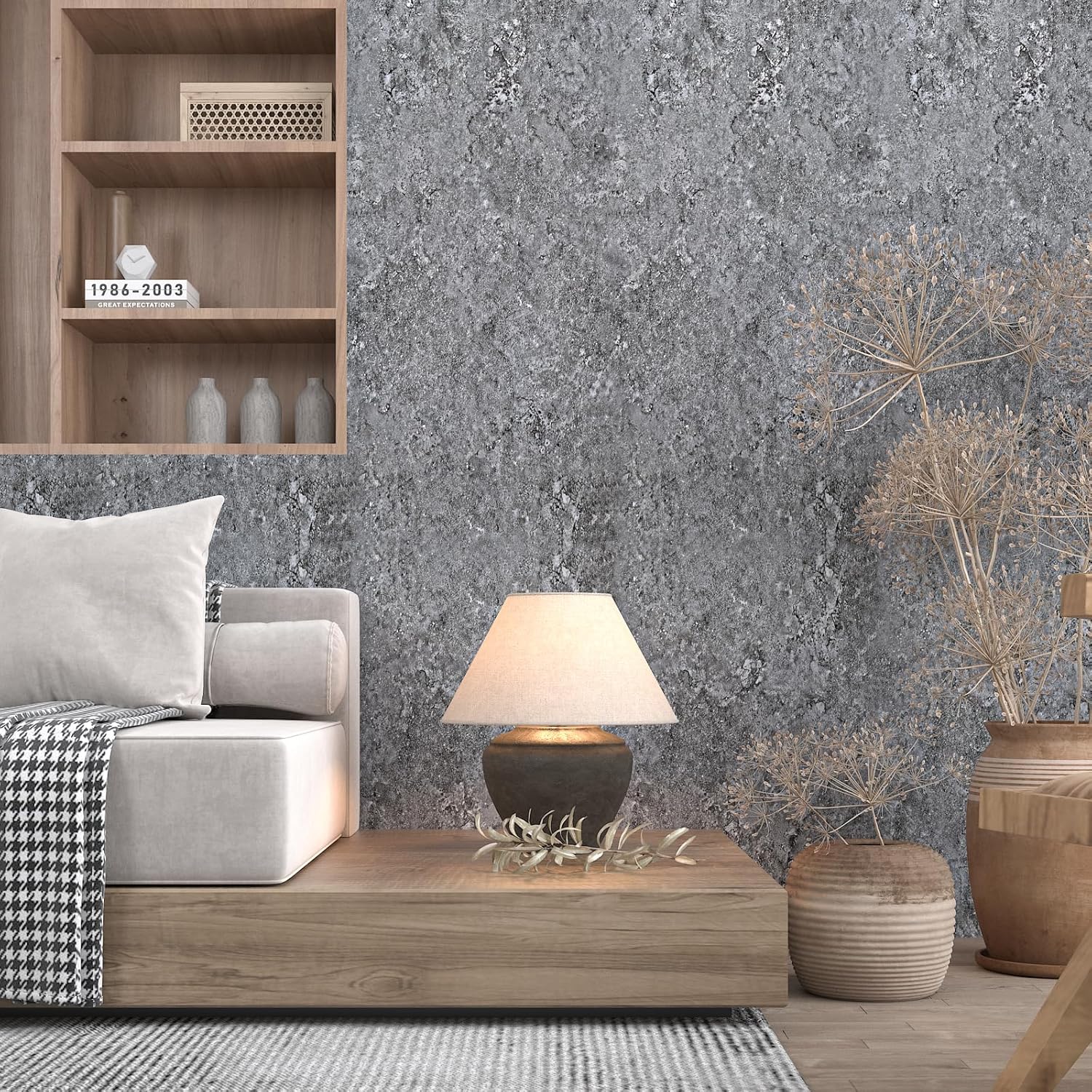 Grey Concrete Wallpaper Peel and Stick for Bedroom Removable Matte Faux Concrete Contact Paper Waterproof Industrial Cement Wallpaper 15.7"x472" Grey Vinyl Wrap for Bathroom Living Room Wall