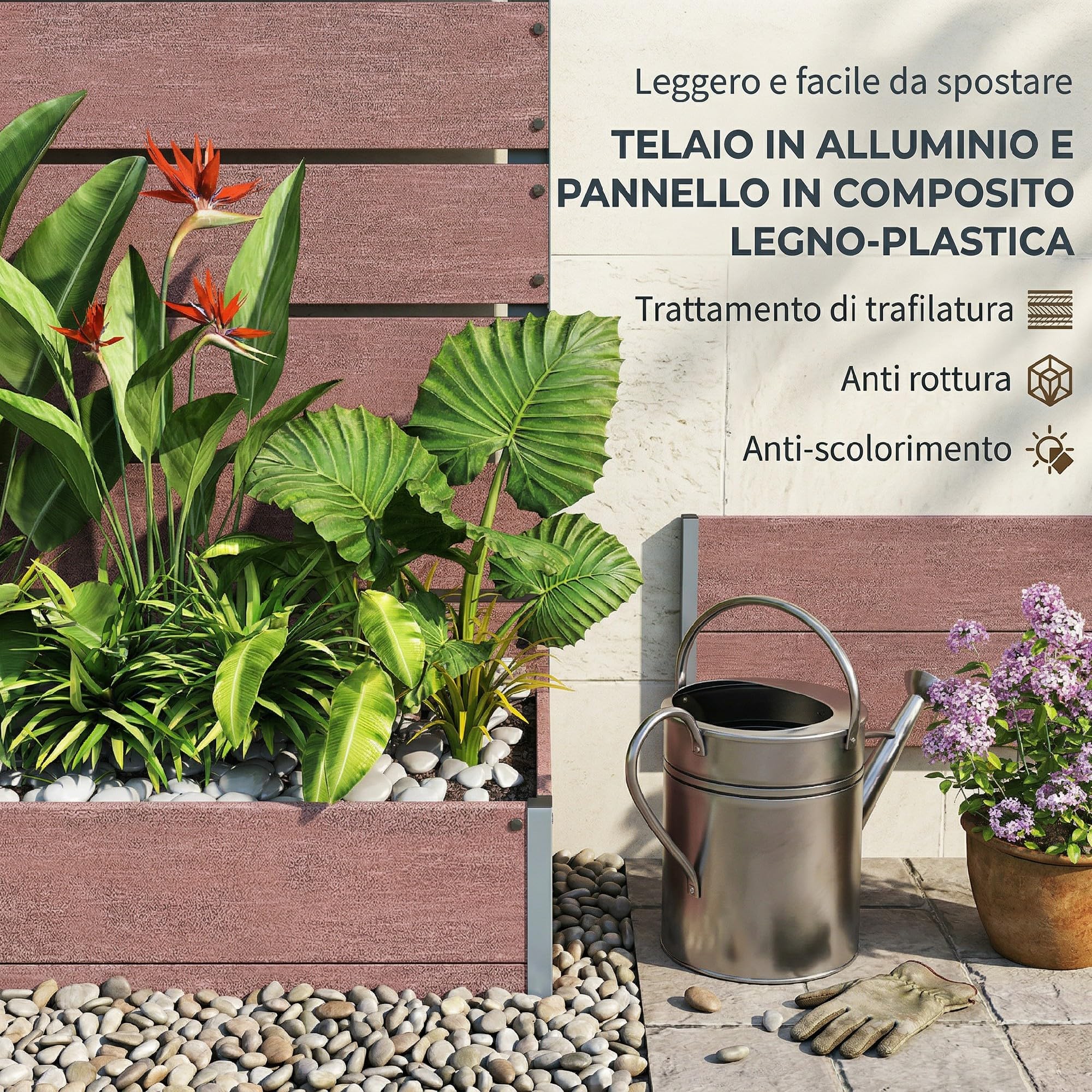 Outsunny Fioriera da Esterno con Spalliera a Doghe, Aiuola Rialzata per Piante Rampicanti con Grigliato, 72x38x150 cm, Marrone Chiaro