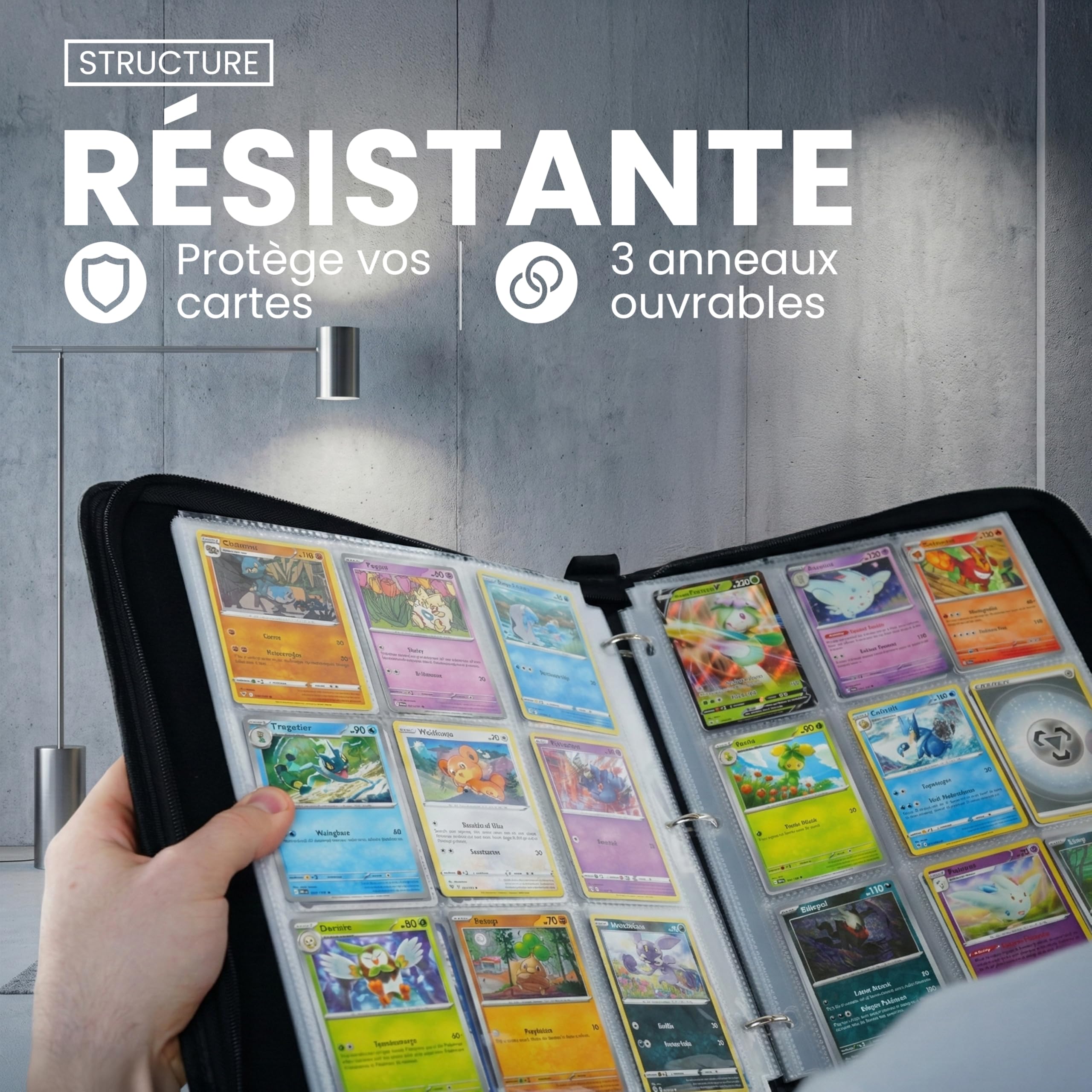 Classeur cartes Pokémon – Classeur Pokémon grand format, 9 poches par page, capacité jusqu’à 900 cartes, 50 feuilles, couverture en cuir imperméable