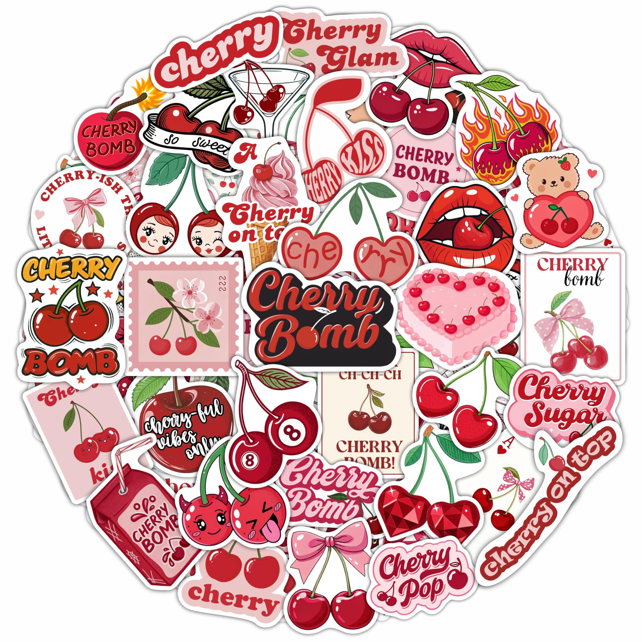 100Pcs Cherry Stickers Waterproof Small for Phone - Cute Fruit Stickers, Red Aesthetic Decals - Cherry Gifts & Party Favors - Gift for Women & Men — image 1