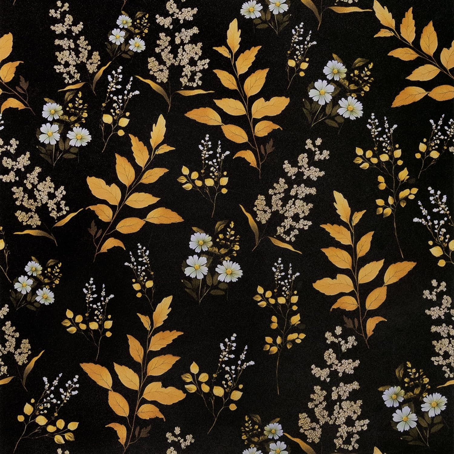 practicalWs Black Floral Peel and Stick Wallpaper - Vintage Gold Leaf Wall Paper Boho for Bathroom - Removable Dark Contact Paper - Self Adhesive Vinyl Wallpaper for Bedroom Walls Decor 17.5"x590"