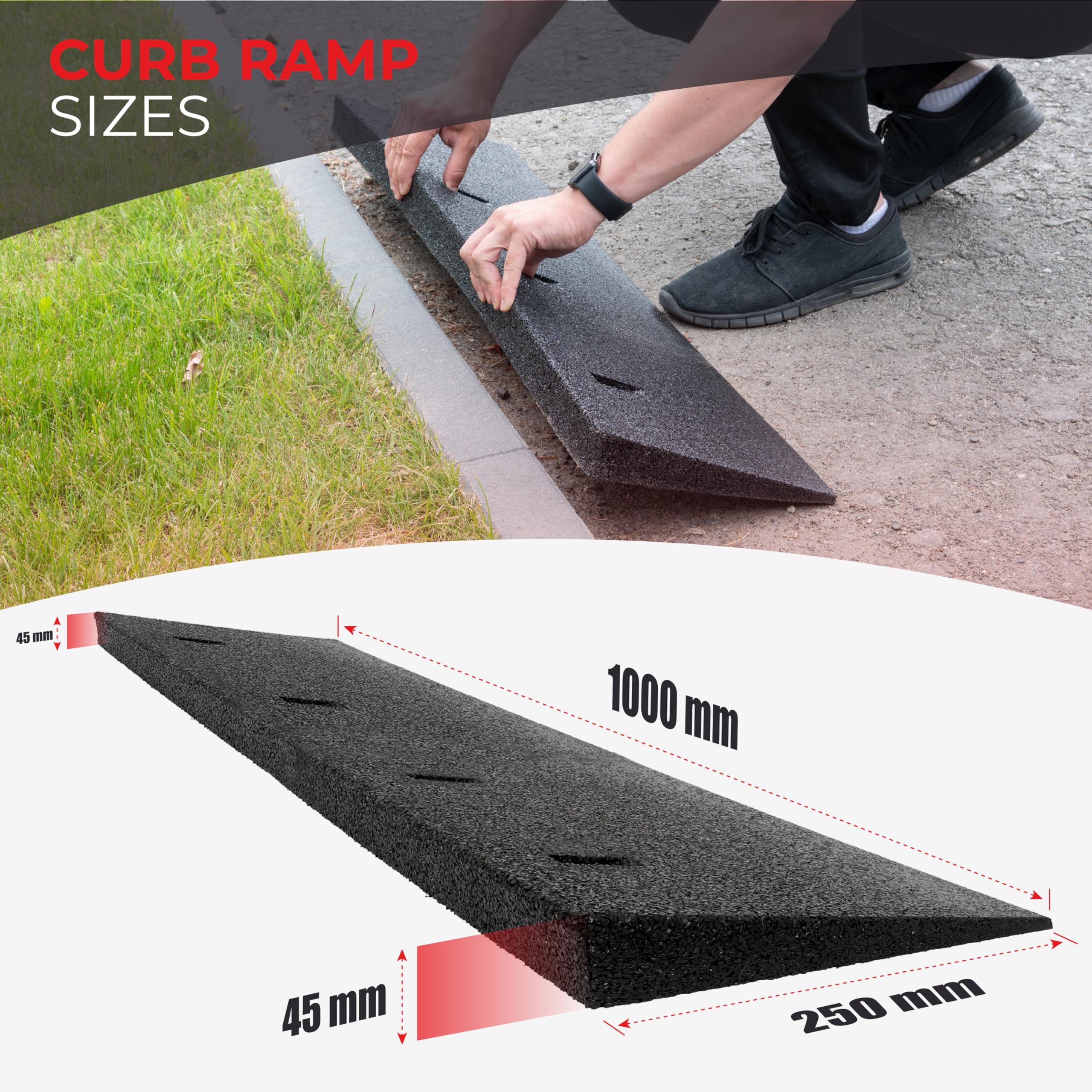 Bordsteinrampensatz 2X Bordsteinrampe 1000x250x45 aus Gummigranulat