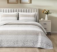 Chezmoi Collection Robyn King Size 3-Piece Reversible Patchwork Quilt Set - Neutral Taupe Gray Floral Hibiscus Cotton Bedspread