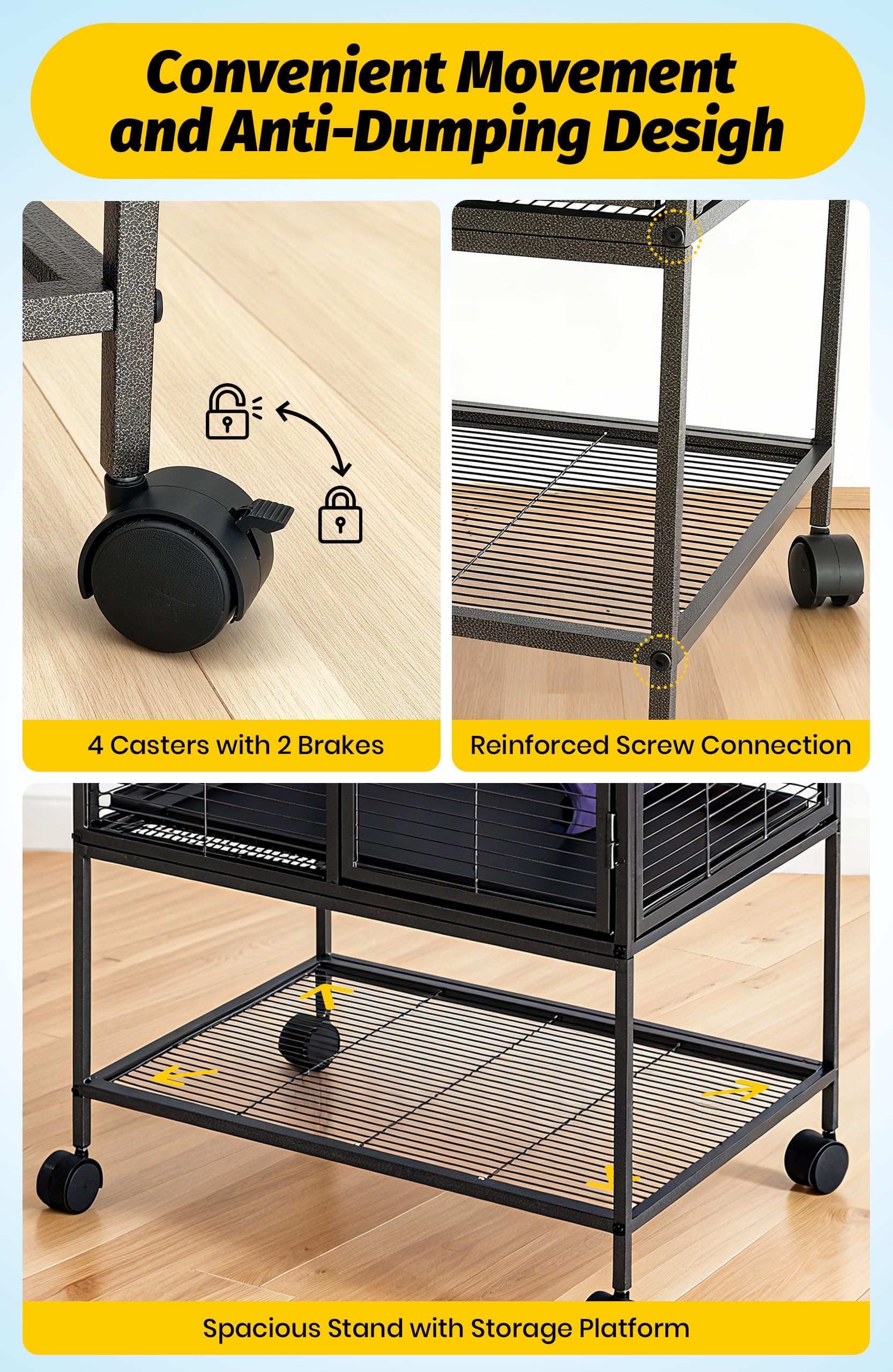 Metall Kleintierkäfig mit Mehreren Ebenen – Herausnehmbare Schublade & Rampe, abschließbar, BPA-frei – Für Frettchen, Hamster, Chinchillas, Kaninchen, Meerschweinchen, Igel & Rennmäuse –
