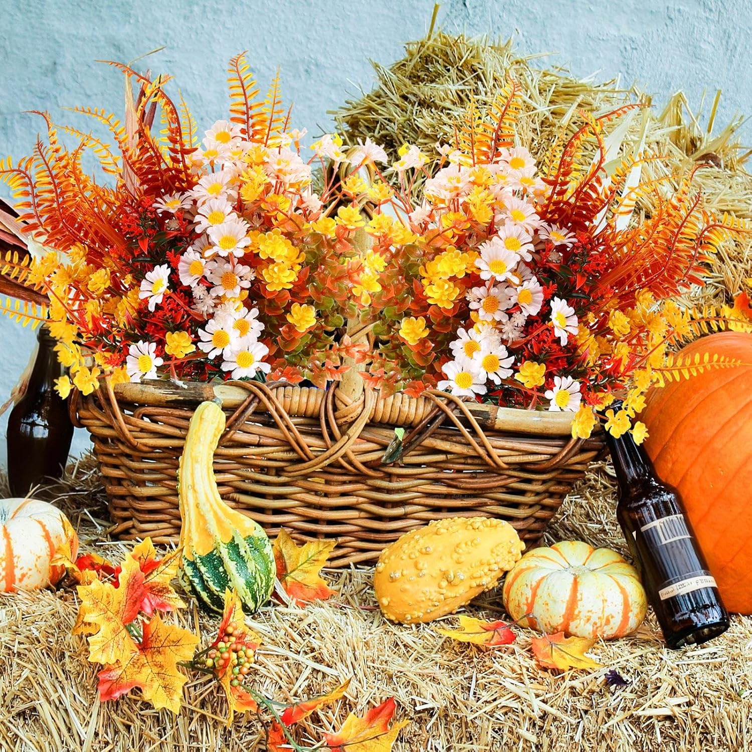 Cindeer 24 Pcs Fall Artificial Flowers Plants for Outdoors, UV Artificial Resistant Fake Plastic Faux Flowers Window Box Planters for Front Door Porch Patio Yard Autumn Thanksgiving Decor - Image 7