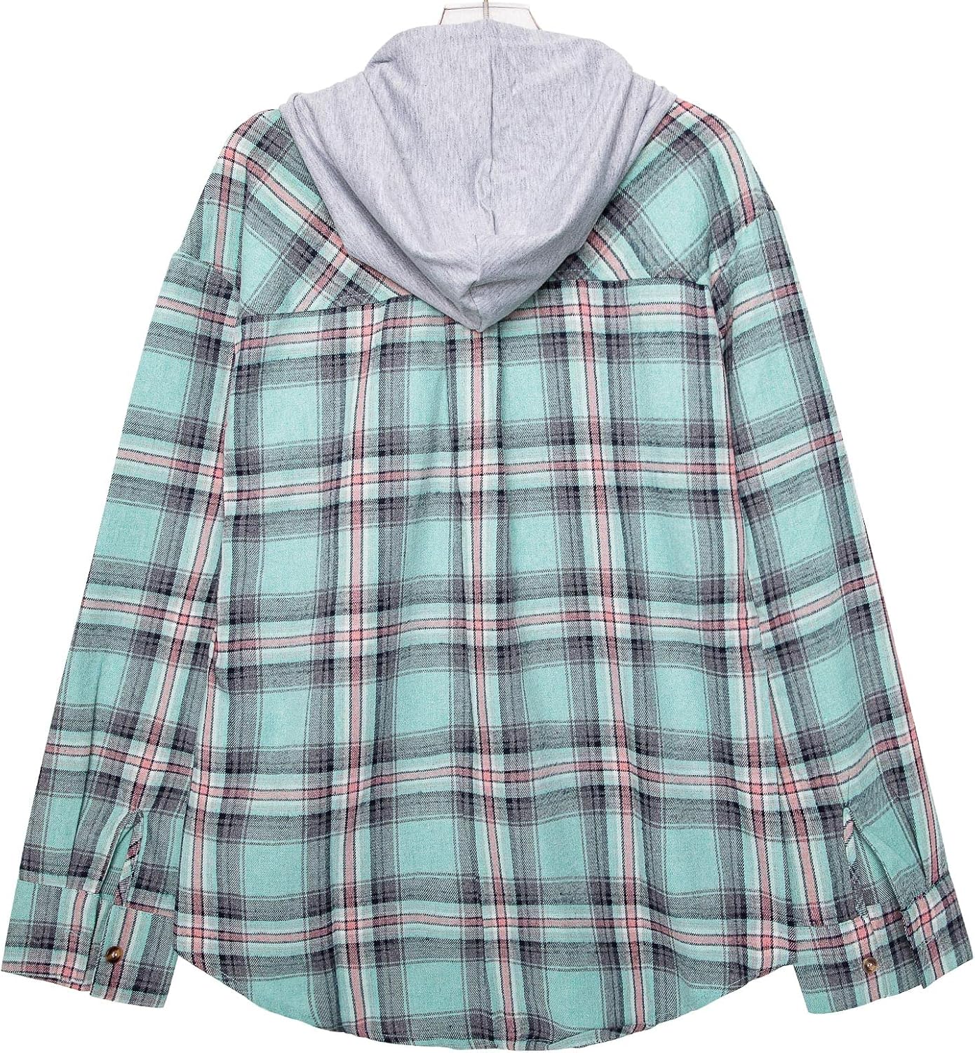 Women Plaid Hooded Shirt Drawstring Flannel Sweatshirt Hoodie Jacket Casual Button Down Blouse Tops with Pocket - Image 4