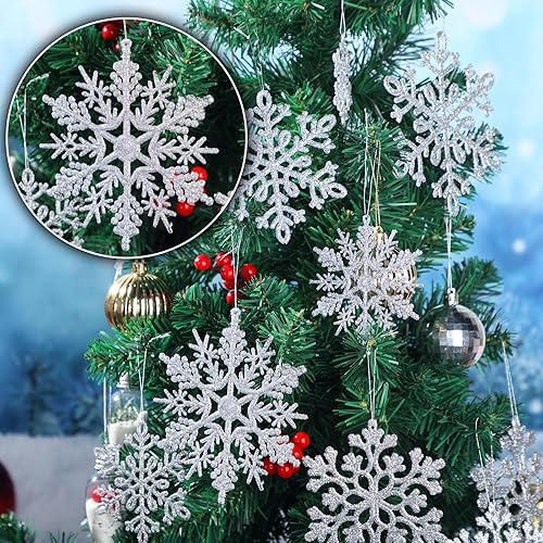 Miniatura 10 de Hungdao 48 piezas de adornos de copo de nieve grandes de Navidad de plástico gigante con purpurina de 3456 pulgadas, 3 estilos de decoración de copo