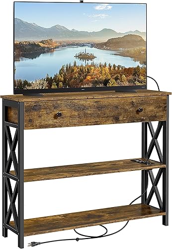 Miniatura 10 de Yaheetech Soporte de TV con tomas de corriente, centro de entretenimiento con cajón, mesa consola multimedia para TV de hasta 45 pulgadas con