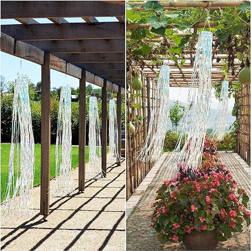 Miniatura 6 de Lewtemi 4 calcetines de viento para exteriores, resistentes, holográficos, plateados, con gancho giratorio para exteriores, patio, jardín, patio,