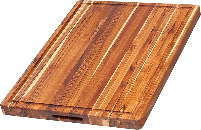 Teakhaus Carving Board - Extra Large (XL) Wood Cutting Board with Juice Groove and Grip Handles - Reversible Teak Edge Grain Wood - Knife Friendly - FSC Certified