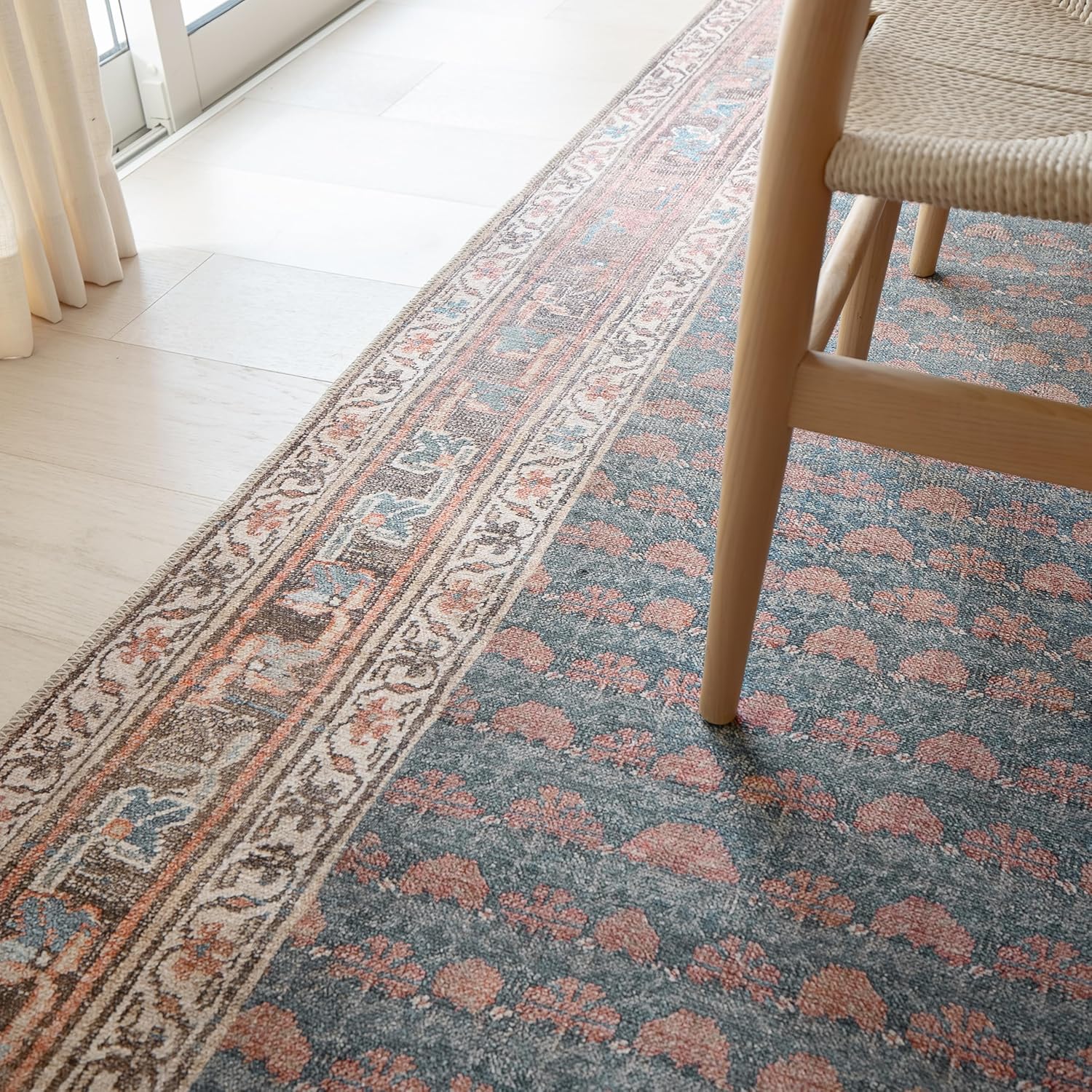 Knot Again 7’6” x 9’6” Area Rug – Clay & Mineral Blue Heritage Flatweave, Low-Pile – Easy Clean Boho Area Rug – Perfect for Living Room, Dining Room, Bedroom – Pet & Kid Friendly