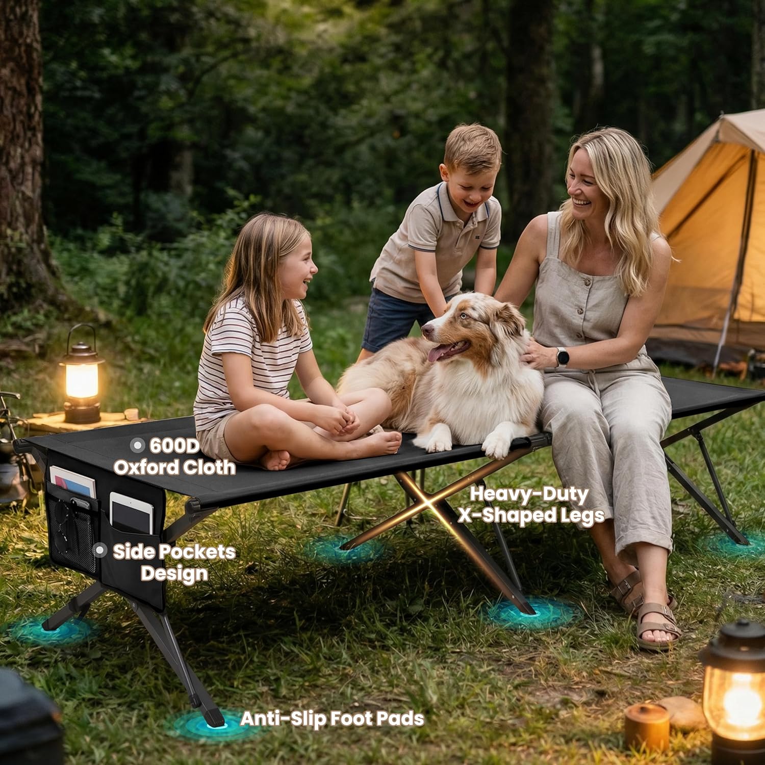 34.1'' Heavy Duty Camping Cot for Adults, 500 lbs Capacity, Supports Up to 6.9ft, Military Folding Portable Cot with Carry Bag for Camping, Travel, Guest & Emergency Use, Black