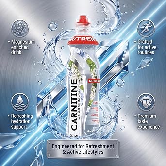 Nutrend Carnitine Magnesium Drink Elderflower & Mint Flavor 750 ml Pack of 8 – Ready to Drink Energy and Hydration Beverage