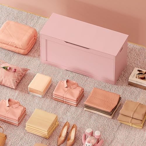 Vista 58 de usikey Cofre de almacenamiento de 39.4 pulgadas, baúl de juguetes, caja de juguetes con bisagras de seguridad, banco de almacenamiento superior Negro