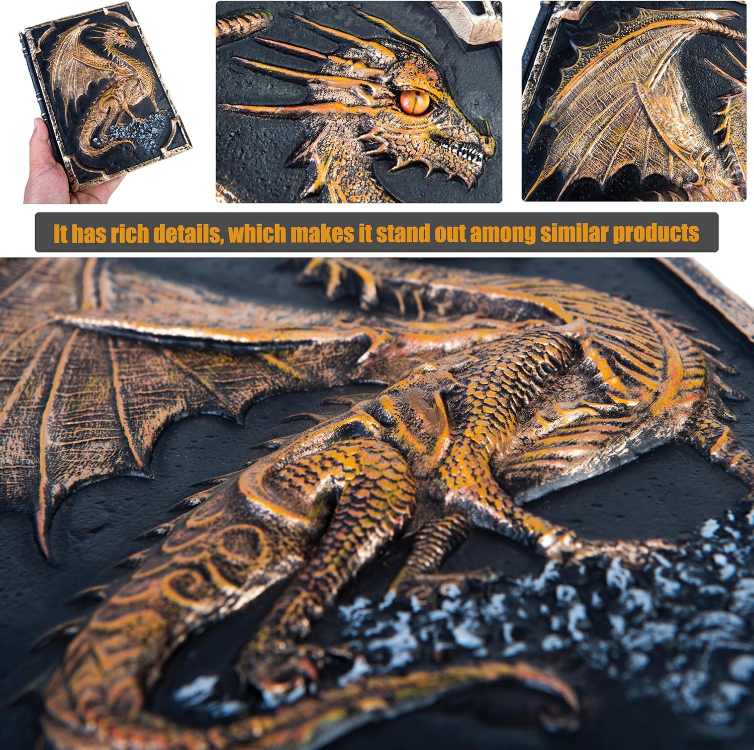 Handmade Flying Dragon Embossed Journal,Resin Engraving Notebook,Lined Paper,Hardcover Travel Notepad for Writing,Sketchbook,Collection,Gift,Decoration Diary for Man Woman A5 Size (New golden flying dragon)
