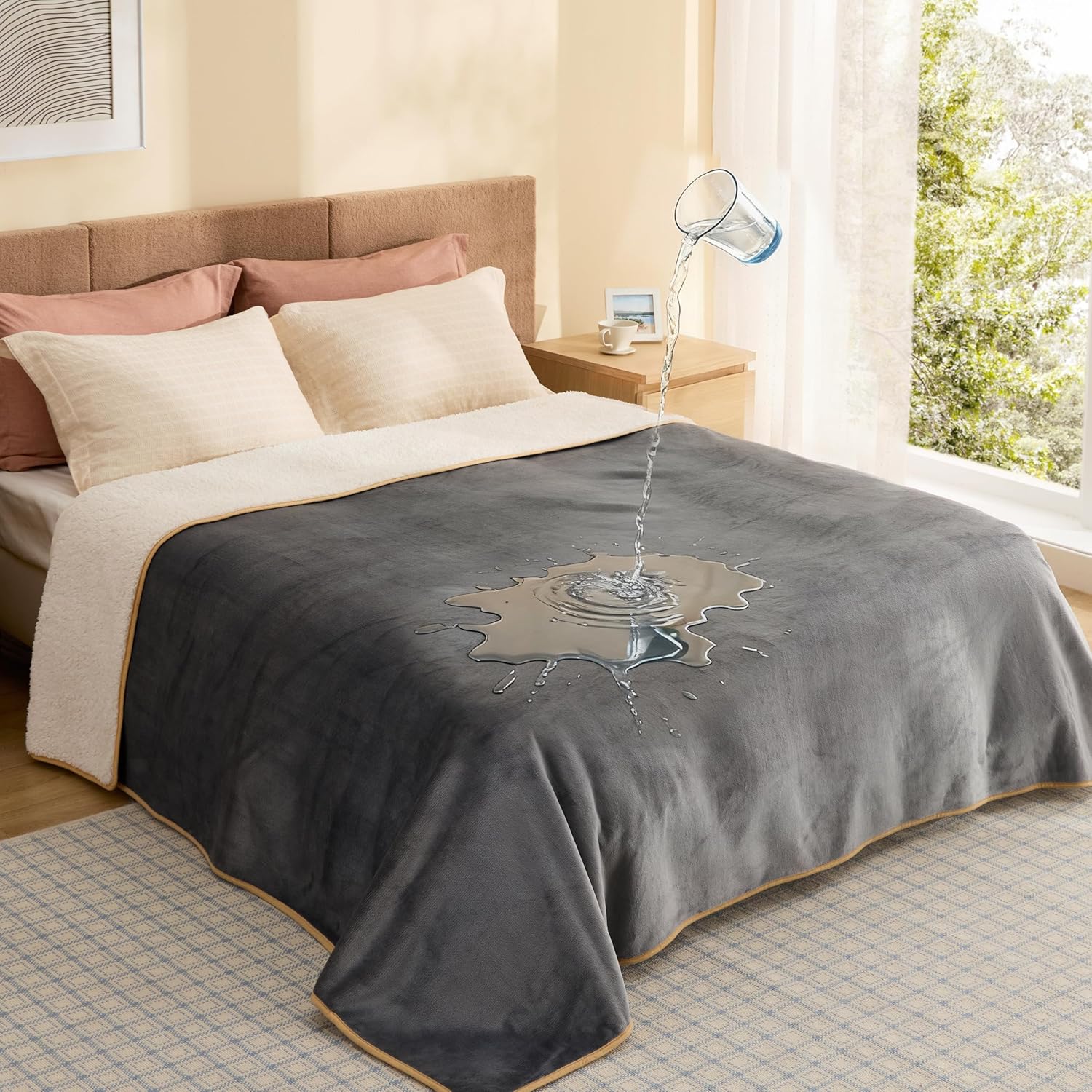 Bedsure Waterproof Blanket for Bed Intimacy- Sherpa Fleece Waterproof Dog Blankets for Large Dogs, Pet Blankets for Bed/Couch, Soft Plush Reversible Furniture Protector, Queen Size, 90\"x86\", Grey Queen(86x90\") Grey