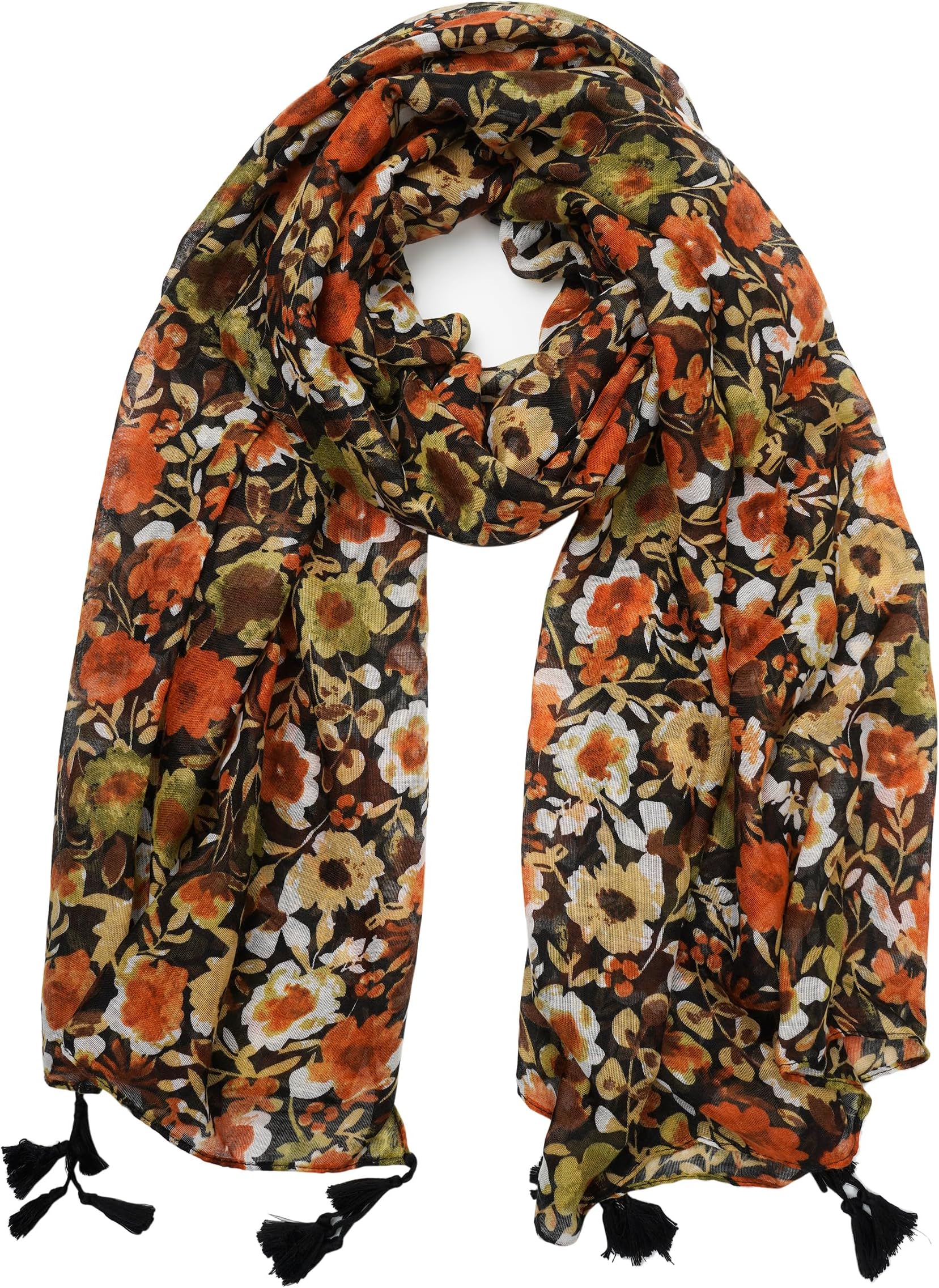 YOUR SMILELarge Boho Scarf for Women Lightweight Floral Printed Scarves Fall Winter Fashion Fringed Shawl wraps