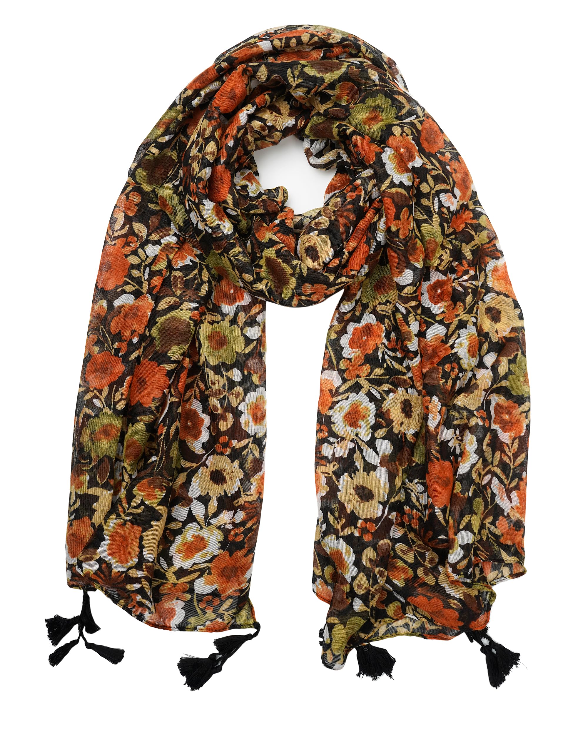 YOUR SMILELarge Boho Scarf for Women Lightweight Floral Printed Scarves Fall Winter Fashion Fringed Shawl wraps