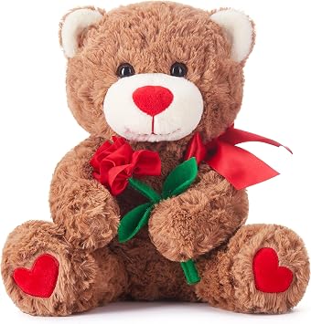 IKASA Bear Stuffed Animal Love Plush Toy with Bow for Valentine,Cute 10.6" Soft Plushie Small Toy,Gifts for Girlfriend Bear