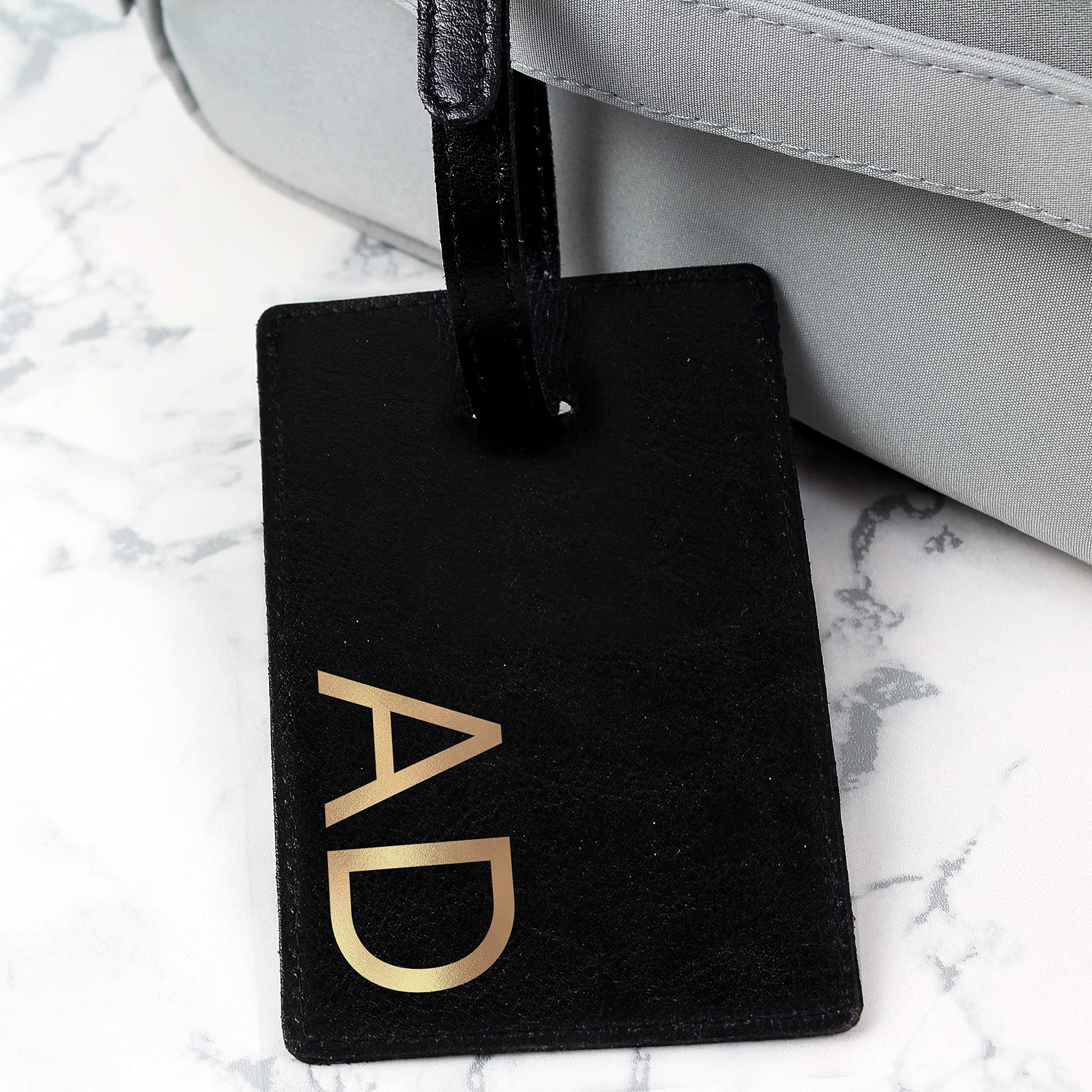 Custom Personalized Gold Initials Black Luggage Tag