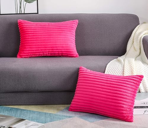 TangDepot, Juego de 2 fundas de almohada decorativas de pana a rayas grandes de terciopelo suave y afelpado, fundas de almohada lumbares (2 piezas