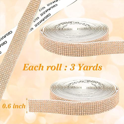 Miniatura 2 de Tiras autoadhesivas de diamantes de imitación de color champán, 3 yardas con diamantes de imitación de 0.079 pulgadas (0.079 in) para decoración de