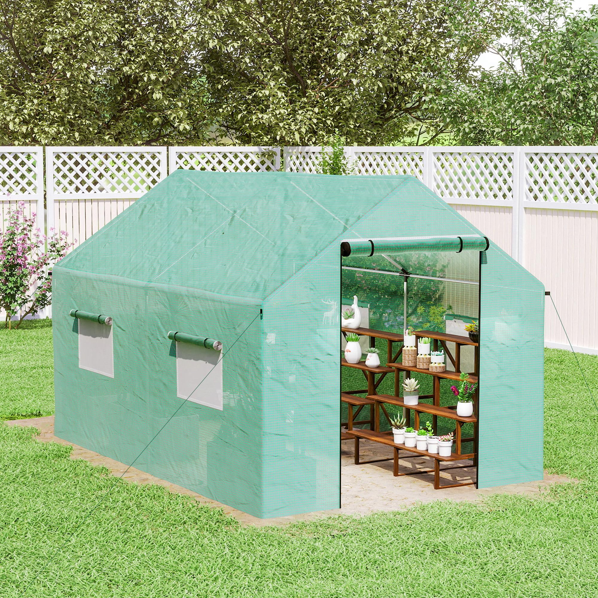 Outsunny Serra da Giardino a Tunnel 2x3x2 m con Porte e Finestre Avvolgibili, Serra per Orto con Tetto a Punta, Struttura in Acciaio e Copertura PE, per Orto Verdure Fiori Frutta, Anti UV, Verde