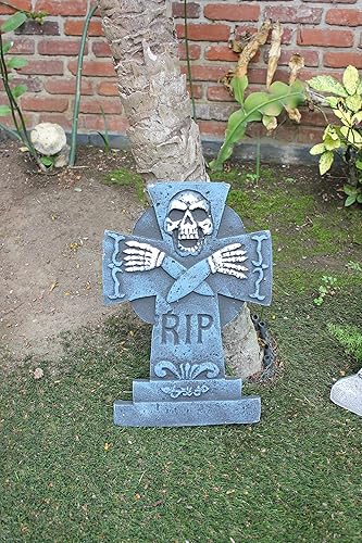 Miniatura 6 de Bauer Pacific Juego de 3 lápidas de espuma realistas reutilizables de 21 pulgadas para Halloween, accesorios, cementerios, casa encantada,