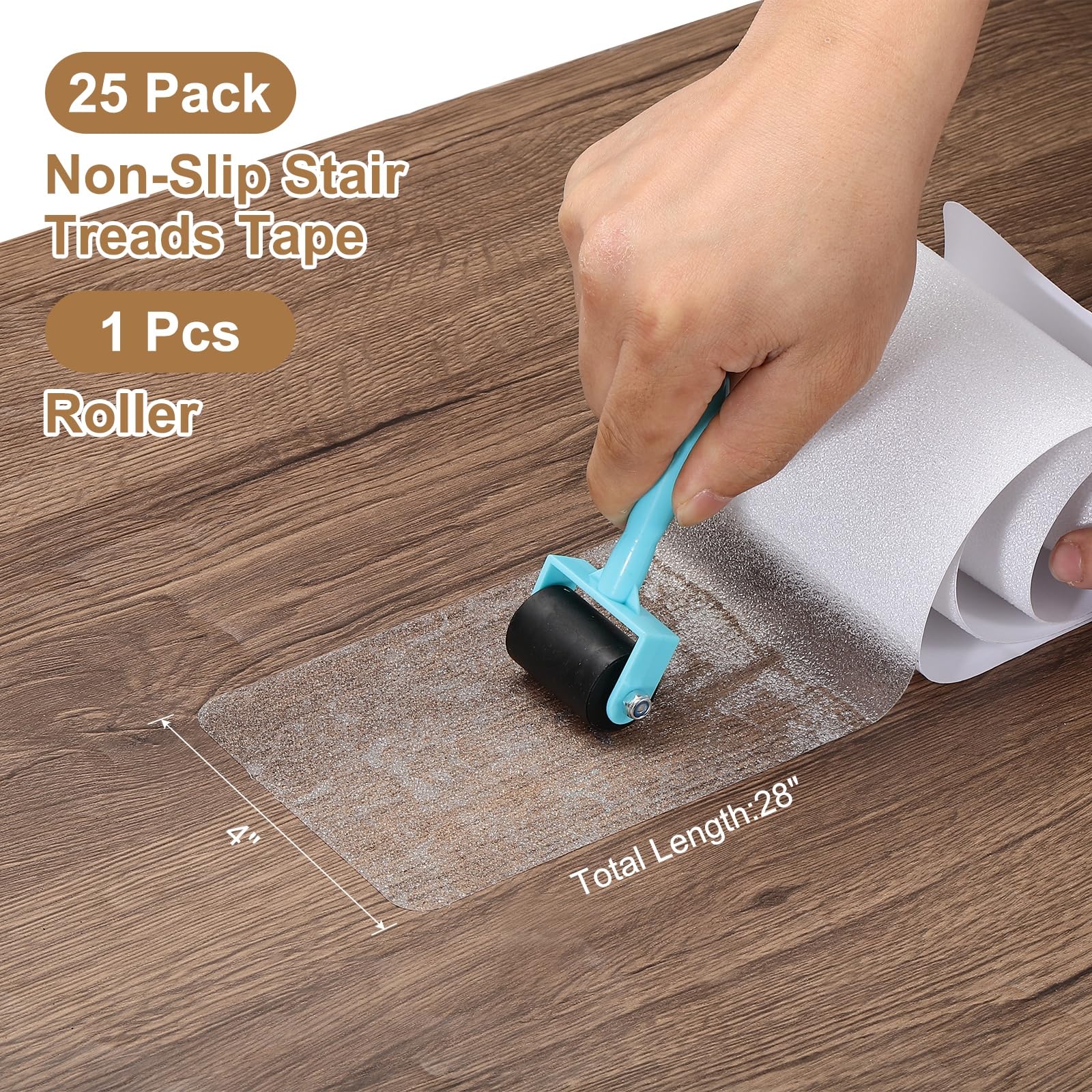 PATIKIL 10x70cm Cinta De Escalones Antideslizante Transparente Con Rodillo, Paquete De 25 Tiras Autoadhesivas Antideslizantes Para Escalones De Madera