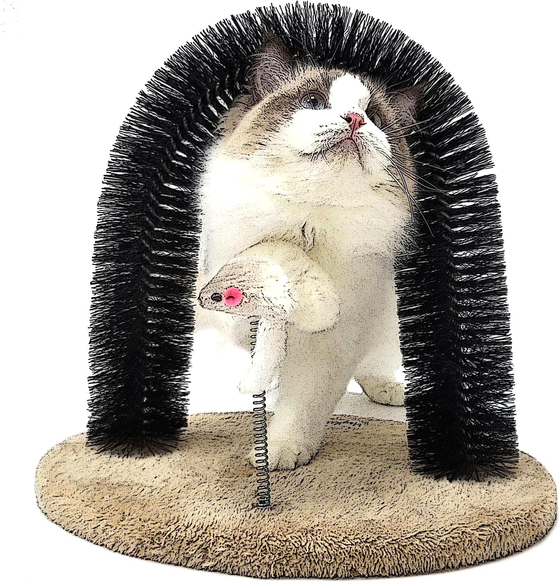 HeyKitten Cat Self Groomer Arch, 13"H Back Scratchers, Face Hair Brush, Rubbing Post