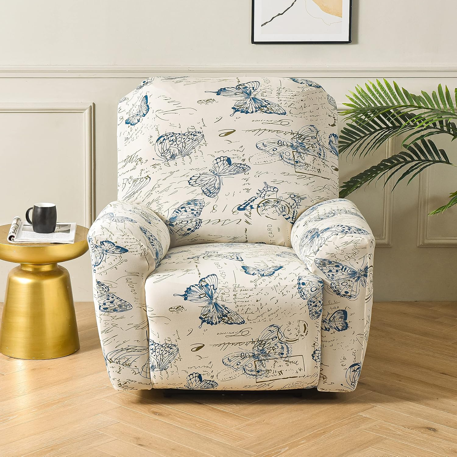 4 Pieces Stretch Recliner Sofa Slipcovers, Print Large Recliner Chair Slipcovers Non Slip Armchair Reclining Furniture Protector Sofa Cover with Pocket (H)