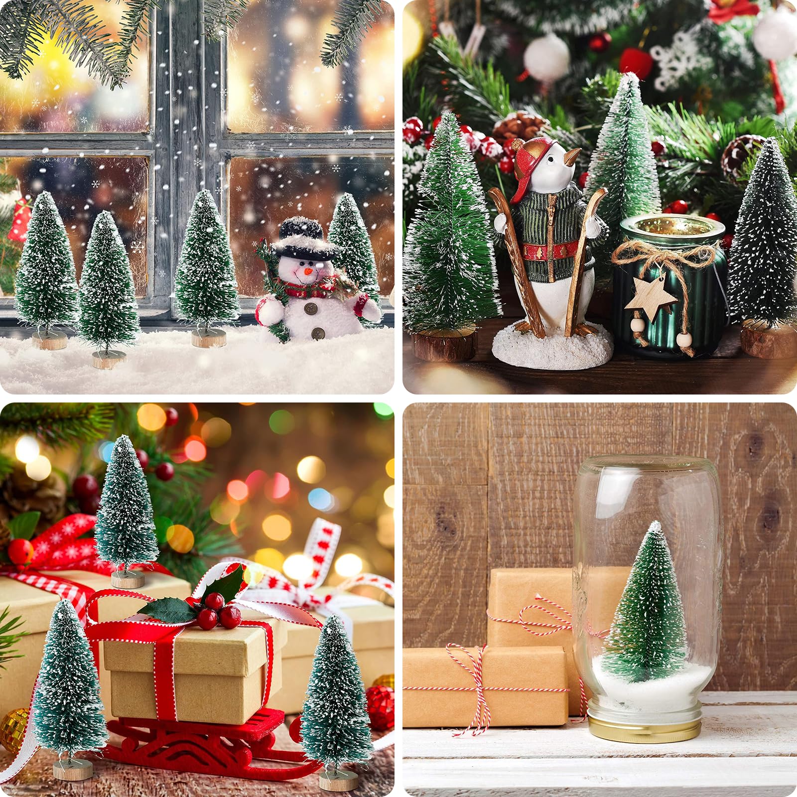 20 Pezzi Mini Albero di Natale 6,5/8,5/10,5/15cm Alberi di Sisal Artificiali Mini Albero di Natale Innevato Alberelli di Natale Piccoli per Decorazione Tavolo, Camera o Vetrina