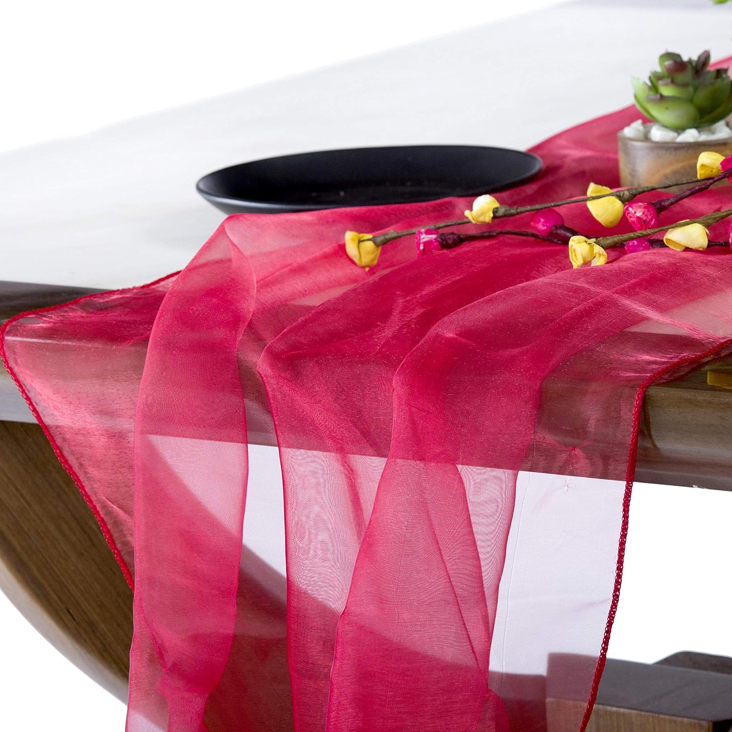 MDS Pack of 5 Wedding 27 x 170 inches Long Sheer Organza Table Runner for Wedding Banquets Decorations Birthday Parties, Engagements, Rustic Boho for 14 Ft Table Runners -magenat