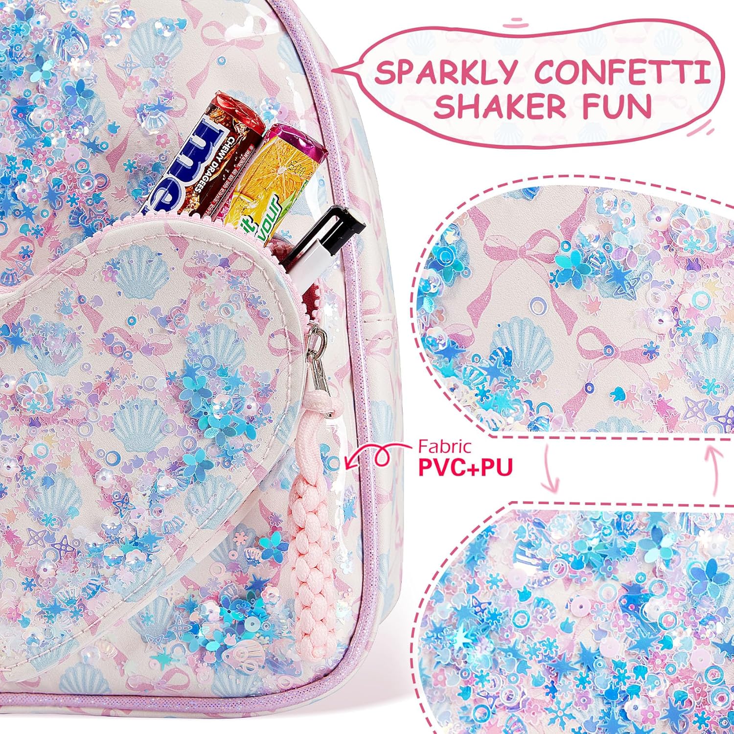 Cute Toddler Little Kids Pink Backpack 3 4 5 6 7 8 Year Old Girl Preschool Kindergarten Graduation Birthday Gifts, Sparkly Sequin Purse Girls Summer Camp Beach Vacation Essentials Bow Shell Decor