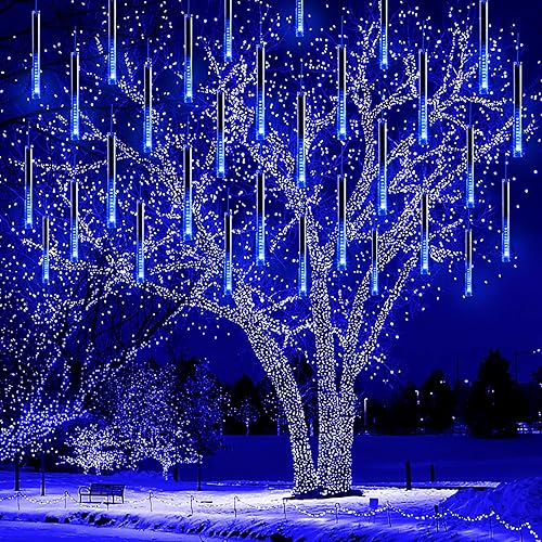 Miniatura 2 de Luces de Navidad, luces de lluvia de meteoritos azules y blancas frías de 16 pulgadas para decoración de vacaciones en interiores y exteriores.