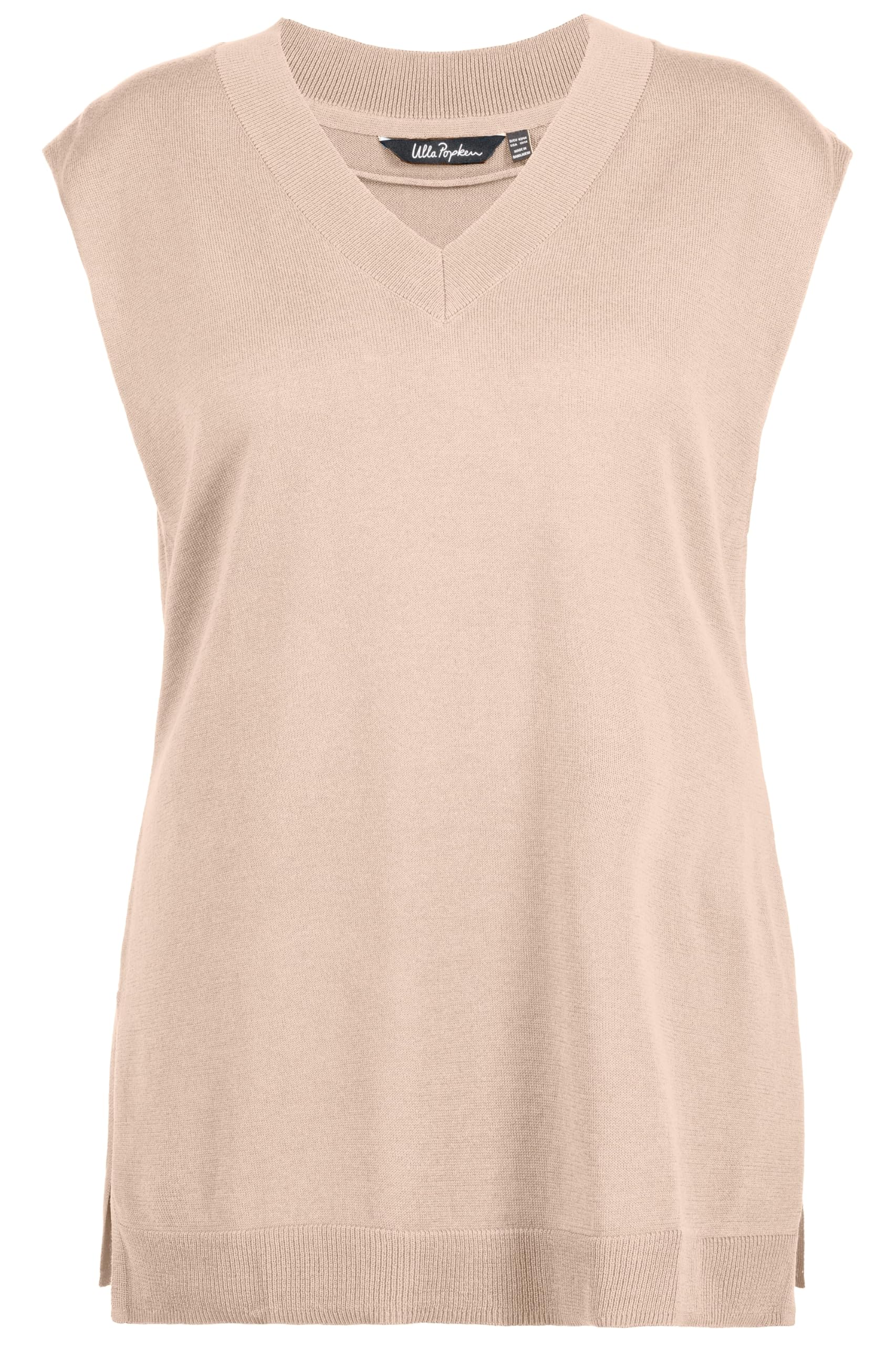 Ulla Popken Damen Pullunder, Tiefer V-Ausschnitt, Seitenschlitze, Ärmellos Pullover