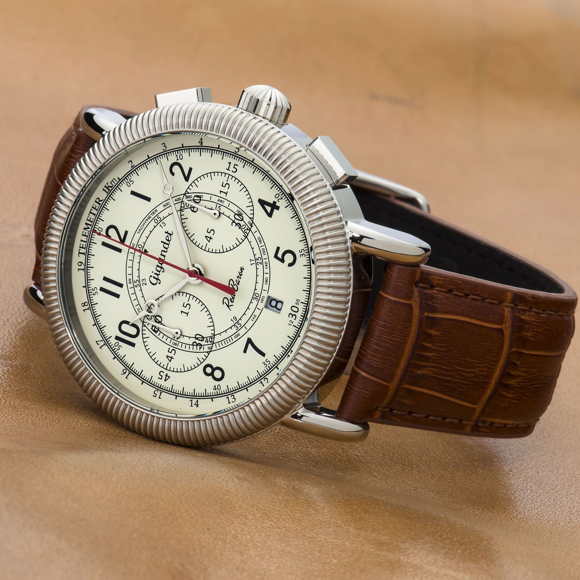 Gigandet Reloj de Hombre Cuarzo Red Baron IV Cronógrafo Analógico Cuero Marrón Beis G19-001