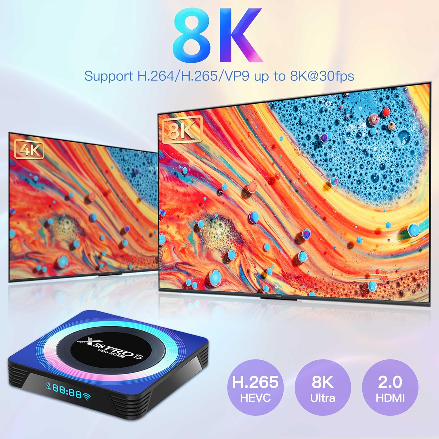 Android TV Box 2026, Android 13.0 TV Box 4GB RAM 64GB ROM Support WiFi 6 4K 6K 8K, Smart Box for TV with 8K RK3528 Quad-Core CPU 2.4G/5G Dual-WiFi Bluetooth 5.0 USB 3.0 100M Ethernet