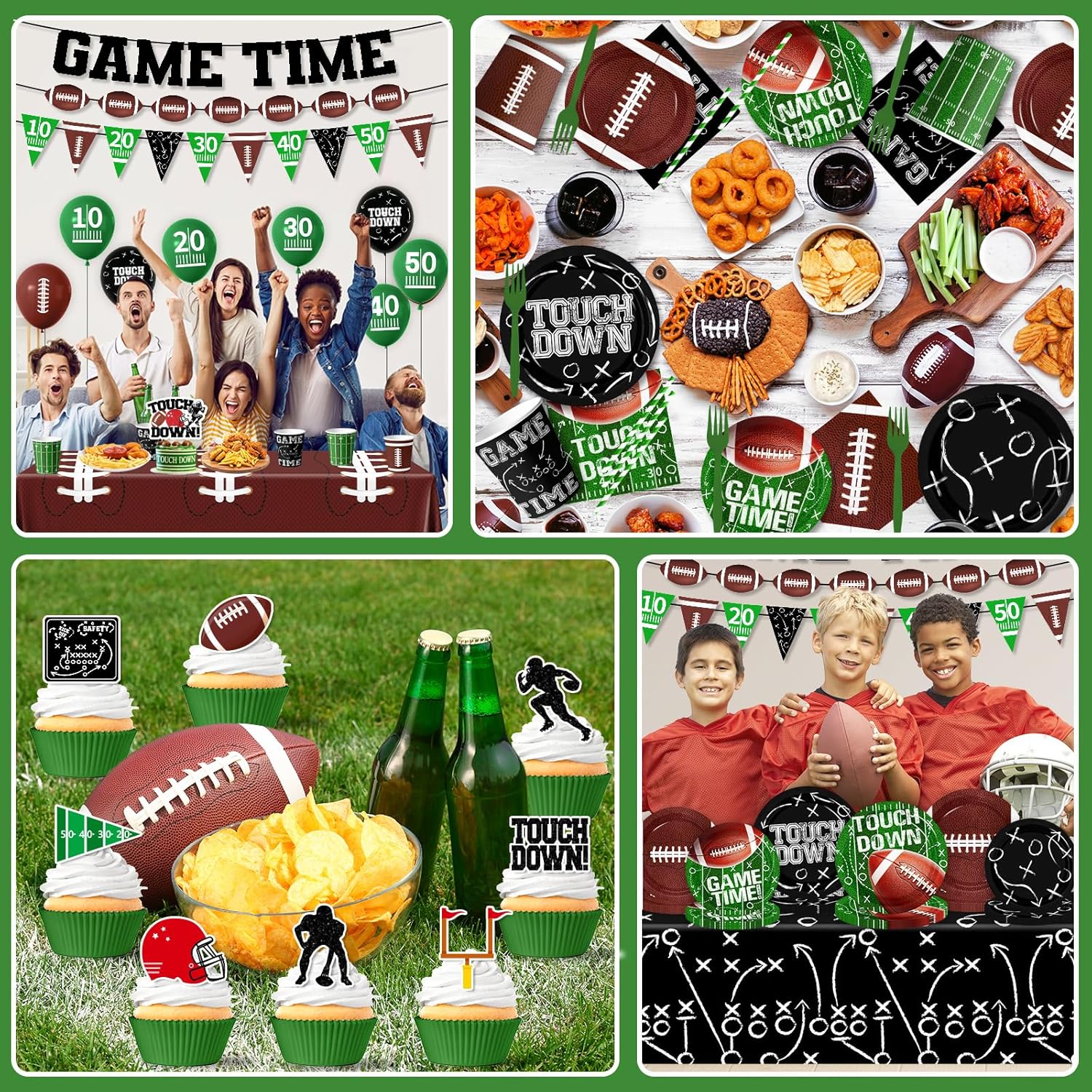 Football Party Decorations Serve 24, 189Pcs Football Party Supplies Includes Plates,Napkins,Cups,Tablecloth,Banner,Balloons,Cupcake Toppers for Game Day Tailgate Football Birthday Party Decorations - Image 7