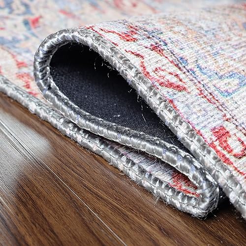 Miniatura 5 de SUPERIOR Alfombra de pasillo para interiores de tejido plano con medallón floral envejecido, 2 pies 6 pulgadas x 7 pies 6 pulgadas, color azul