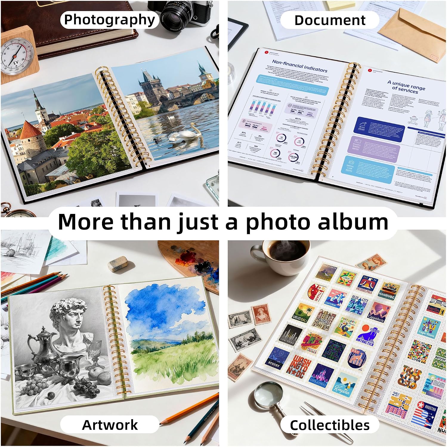 8x10 Photo Album 20 Pockets Linen Cover Kids Artwork Black