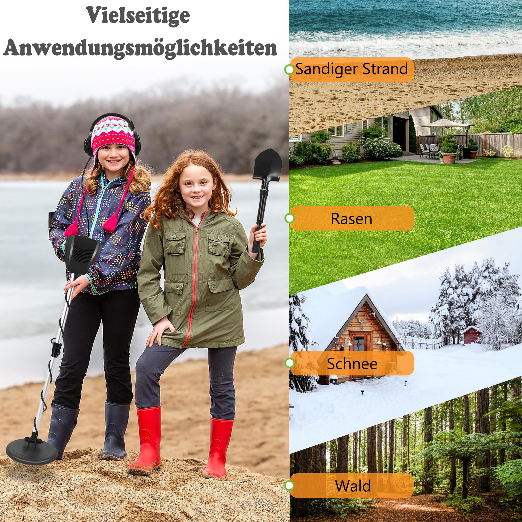 YRHome Kit de detector de metales para niños y adultos de hasta 30 cm, ligero, 78-107 cm, altura ajustable, 2 modos con bobina de búsqueda, bolsa de transporte y auriculares, dispositivo de búsqueda