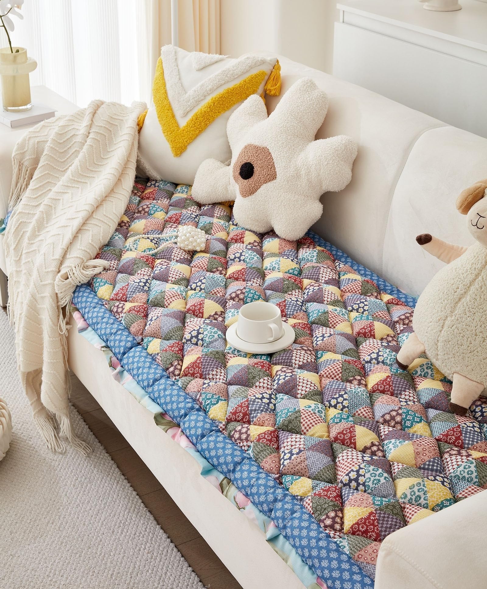 Housse de canapé matelassée en coton farmhouse 70*210cm tapis